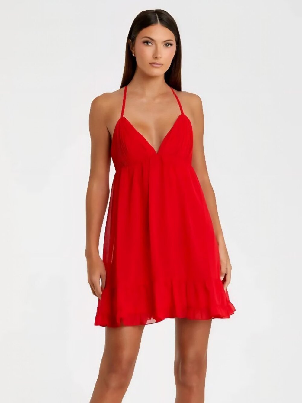 Leena Mac Duggal 70194 Ruffle V-neck Criss-cross Mini dress Red size 12